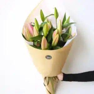 Simply Delight Oriental Lilies, fresh white or pink buds, Christchurch flower delivery.