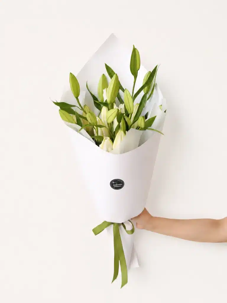 White oriental lily bouquet with fresh lily buds – Christchurch florist delivery