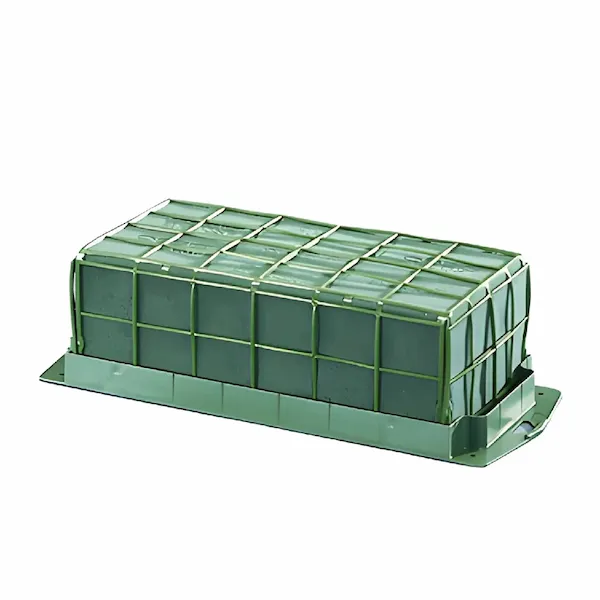 green floral foam with plastic cage block, ready for large fresh flower arrangements.